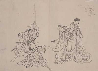 Figur mit Fuchs, Mitte 19. Jahrhundert (Tuschzeichnung auf Papier) von Mimasu Mimasu