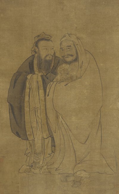 Konfuzius und Buddha wiegen einen Qilin von Ming Dynasty Chinese School