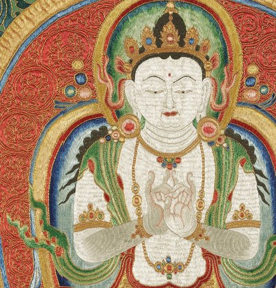 Detail der kaiserlichen bestickten Seiden-Thangka von Ming Dynasty Chinese School