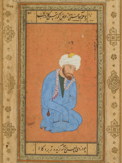 Porträt eines knienden heiligen Mannes, aus dem Prince Salim Album, ca. 1556-1560, Rand ca. 1602 von Mir Sayyid Ali