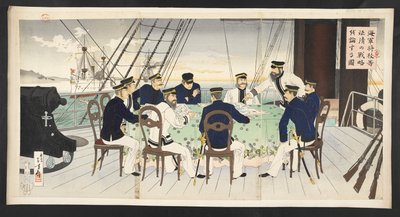 Japanische Marineoffiziere diskutieren Taktiken von Mizuno Toshikata