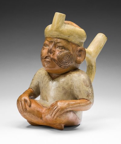 Porträtgefäß eines Mannes mit Lippenspalte und Tätowierungen, 100 v. Chr.-500 n. Chr. von Moche