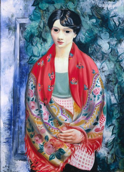 Frau mit polnischem Schal von Moise Kisling