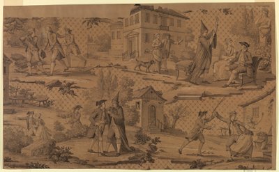 Cartoon für Baumwoll-Druck: Szenen aus Molières "Der Arzt wider Willen" von Molière