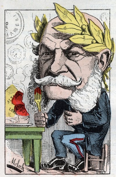 Porträt von Wilhelm I. (1797-1888), König von Preußen und Kaiser von Deutschland in „The Trombinoscope“ von Touchatout, Karikatur von B. Moloch von 1882 (1849-1909). Private Sammlung von Moloch