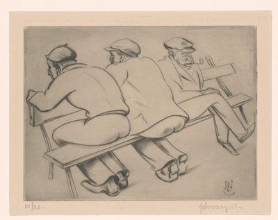 Drei Männer auf einer Bank von Mommie Schwarz (signed by artist)