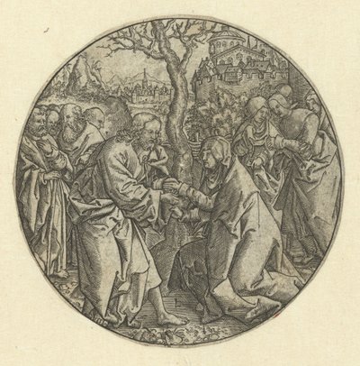 Christus nimmt Abschied von Maria von Monogrammist L (graveur, Nederland)