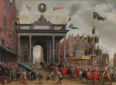 Freudiger Einzug des Herzogs von Anjou in Antwerpen am 19. Februar 1582 von Monogrammist MHVH