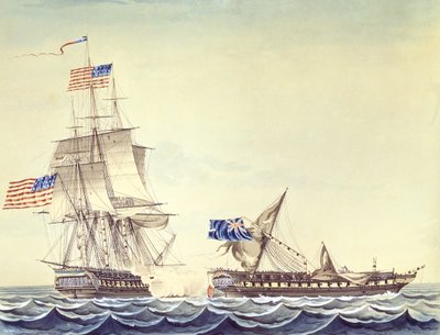 Seeschlacht zwischen der US-Fregatte Constitution und der H.M-Fregatte Java von Montardier Montardier