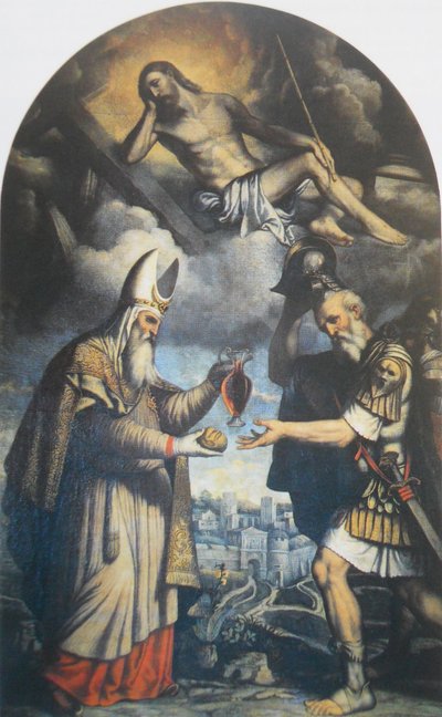 Melchisedek bietet dem Patriarchen Abraham Brot und Wein an von Moretto da Brescia