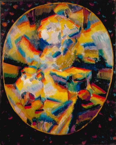 Stillleben Synchromie mit Akt in Gelb von Morgan Russell