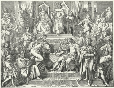 Der Sängerkrieg, ein Wettstreit zwischen Minnesängern auf der Wartburg in Thüringen im Jahr 1207 von Moritz Ludwig von Schwind