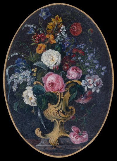 Rosen, Lavendel, Mohn und Blumen in einem Rokoko-Topf von Moritz Michael Daffinger
