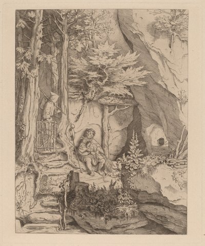 Ein Mönch mit einem Dudelsackspieler von Moritz Ludwig von Schwind