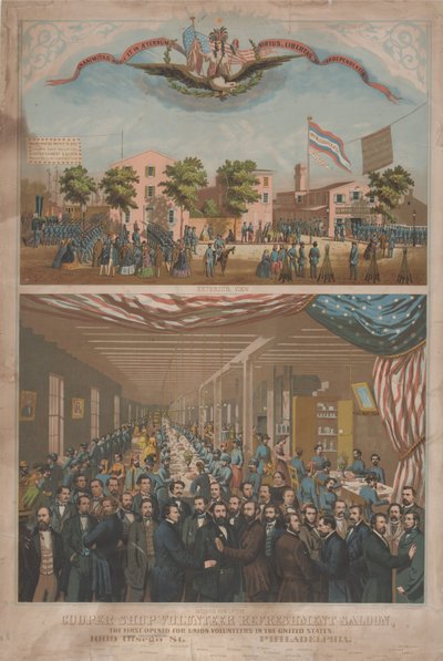 Cooper Shop Volunteer Refreshment Saloon - Der erste für Freiwillige der Union in den Vereinigten Staaten eröffnet, ca. 1862 von Morris H. Traubel