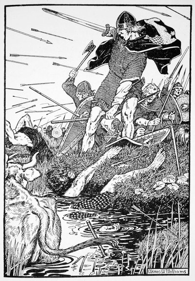 König Magnus im Sumpf bei Downpatrick, Irland, 1103 1913 von Morris Meredith Williams