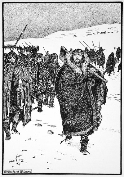 Murtough auf seiner Reise mit dem König von Munster in Fesseln von Morris Meredith Williams