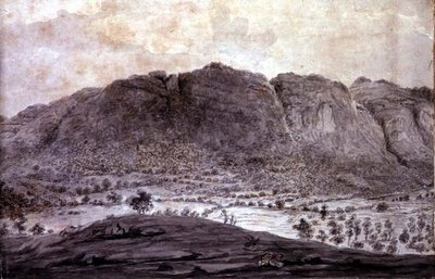 Panoramablick auf Derwentwater und das Tal von Keswick, Detail der Berge, ca. 1772 von Moses (attr. to) Griffith