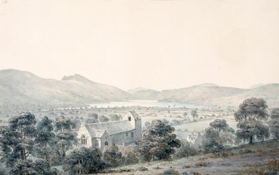 Blick auf den Bala-See, Llyntagit, von oberhalb der Llanfawr-Kirche, Meirionethshire von Moses Griffith