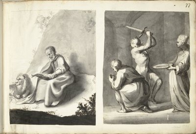 Heiliger Hieronymus in der Wildnis und Enthauptung von Johannes dem Täufer von Moses ter Borch (signed by artist)
