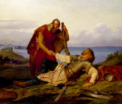 Hjalmar verabschiedet sich von Örvar-Oddr nach der Schlacht von Samsø, 1866 von Mårten Eskil Winge