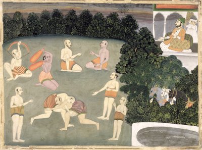 Athleten treten vor einem sitzenden Edelmann auf, ca. 1760 von Mughal School
