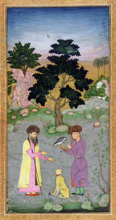 Falkner mit Begleiter und Haustier Gepard, aus dem Small Clive Album, ca. 1610-15 von Mughal School