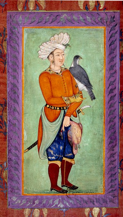 Darstellung eines usbekischen Prinzen mit einem Falken und einer toten Beute von Mughal School