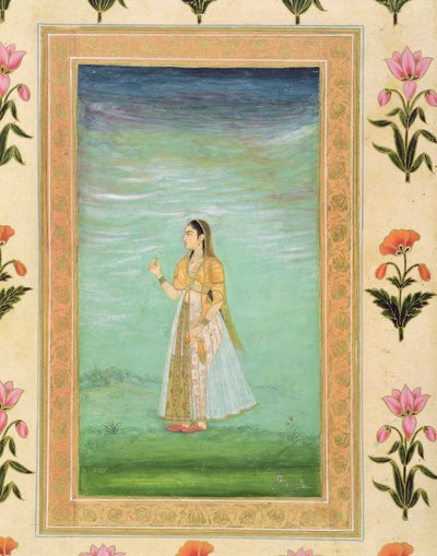 Dame mit Blume, aus dem Small Clive Album von Mughal School