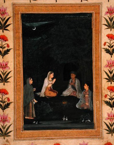 Dame besucht ein Ashram bei Nacht, aus dem Kleinen Clive Album von Mughal School