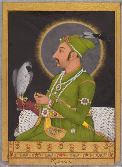 Posthumes Porträt des Mogulkaisers Muhammad Shah, regierte 1719-1748, recto, 1764 von Muhammad Rizavi Hindi