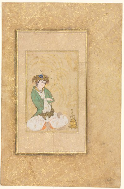 Jugendlicher, der an einer Weide sitzt, Einzelblatt-Illustration, um 1600-1650 von Muhammad Yusuf