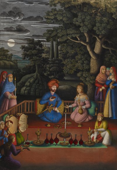 Episode aus der Geschichte der indischen Prinzessin: Besuch von König Turktaz im magischen Garten von Turktaz, Königin der Feen, MS OR.2265, f.221v von Muhammad Zaman