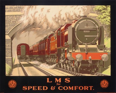 LMS für Geschwindigkeit und Komfort, Plakatwerbung für die London, Midland und Scottish Railway von Murray Secretan