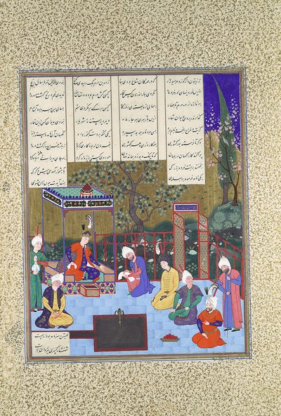 Nushirvan verkündet seine Reformen, Folio 602v aus dem Shahnama Buch der Könige, ca. 1530-35 von Muzaffar 