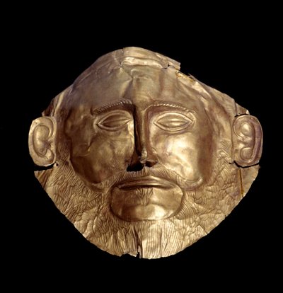 Totenmaske aus mykenischem Gold (von Mykene) bekannt als „Maske des Agamemnon“ von Mycenaean