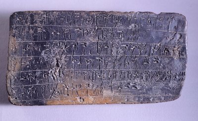 Tafel mit Linear B Inschrift, Terrakotta aus den Archiven des Nestor-Palastes in Pylos (Griechenland), mykenische Zivilisation, ca. 13. Jahrhundert v. Chr. von Mycenaean