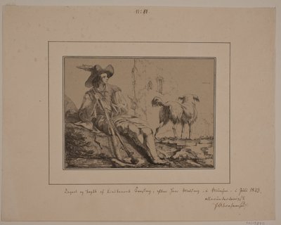 Sitzender Jäger und ein Hund von N.B. Krossing