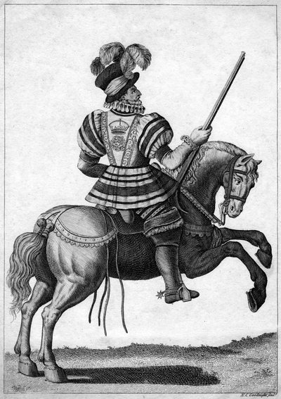 Ein Yeoman der Garde, der Königin Elisabeth I. auf einem Fortschritt begleitet von N. C. Goodnight