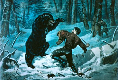 Leben an der amerikanischen Grenze: Jäger in einer engen Lage von Currier and Ives