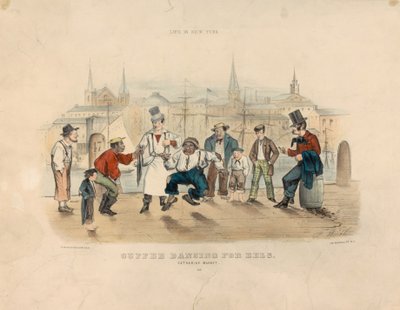 Cuffee tanzt für Aale – Catharine Market (Leben in New York) von Currier and Ives
