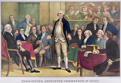 George Washington (1732-99) ernannt zum Oberbefehlshaber, veröffentlicht 1876 von Currier and Ives