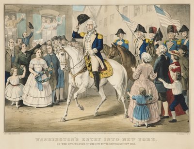 Washingtons Einzug in New York nach der Evakuierung der Stadt durch die Briten am 25. November 1783 von Currier and Ives
