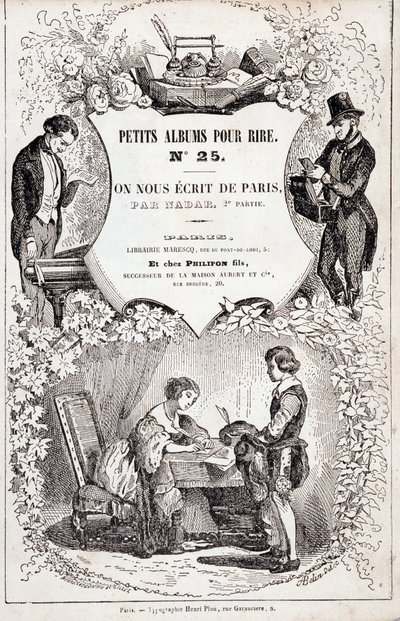 Frontispiz von „Kleine Alben zum Lachen Nummer 25. Sie schrieben uns aus Paris. Zweiter Teil“, 1850 (Gravur) von Nadar