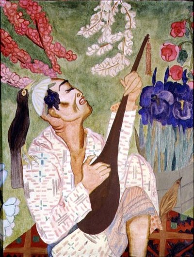 Japanischer Mann, der eine Laute spielt von Nadezhda Vladimirovna Lermontova