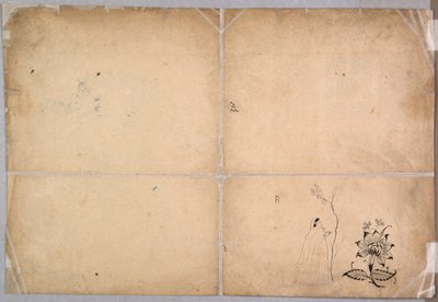 Zwei Elefanten kämpfen in einem Hof vor Muhammad Shah von Nainsukh