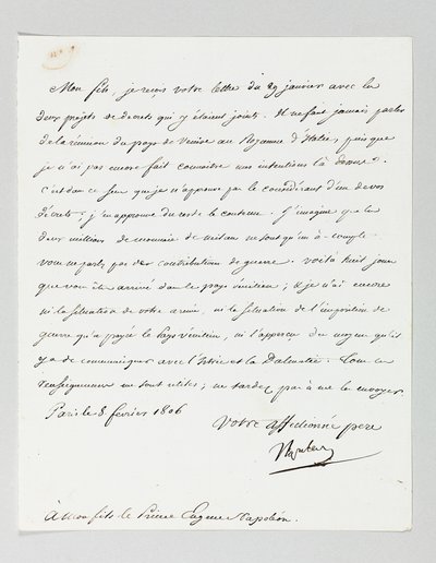 Signierter Brief von Napoleon an seinen Stiefsohn, Prinz Eugène de Beauharnais von Napoleon Bonaparte