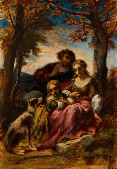 Figuren und ein Hund in einer Landschaft von Narcisse Virgile Diaz de la Peña