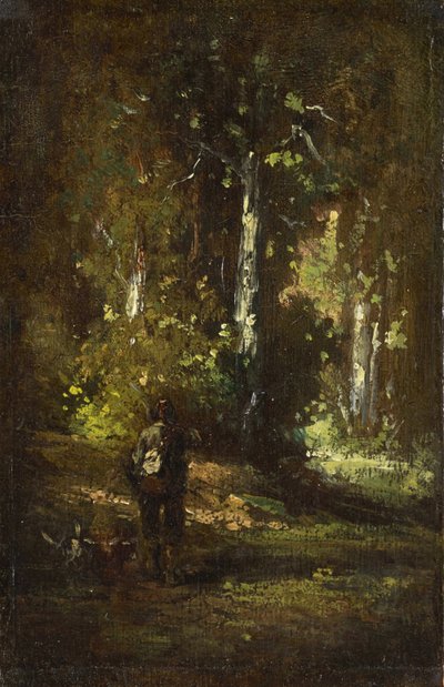 Blick in das Waldesinnere mit Jäger von Narcisse Virgilio Diaz de la Peña, Alexandre Gabriel Decamps