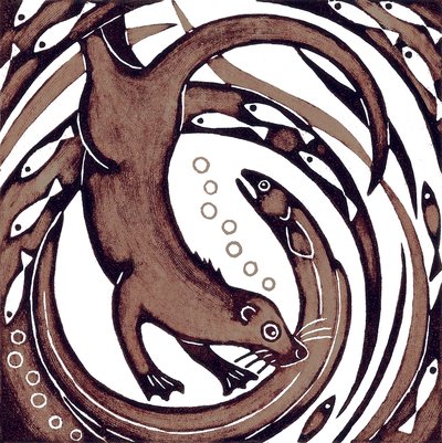 Otter mit Aal von Nat Morley